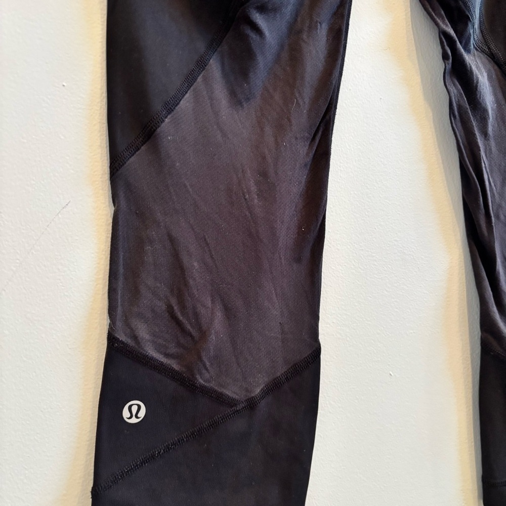 Lululemon Wunder Under Black Crop Leggings Size 6 Mesh Detail Drawstring Pockets - Picture 4 of 13